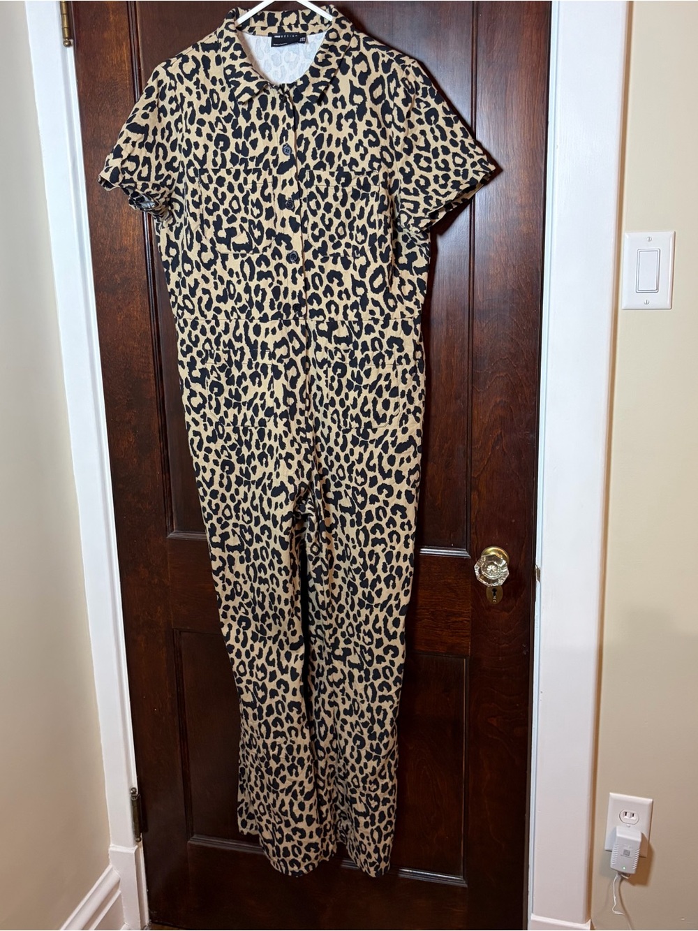 ASOS Design Women’s Jumpsuit Size 12 Leopard Print Cotton Collar Short Sleeve